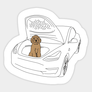 Labradoodle in a Tesla Model 3 Frunk Sticker